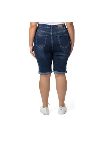 Büyük Beden Paçası Katlamalı Beş Cepli Denim Lacivert Şort-lacivert Lacivert