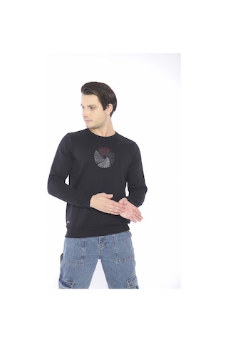 Escetic Erkek Spor Slimfit, Bisiklet Yaka Siyah Sweatshirt-4264 Siyah