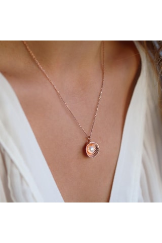İstiridye İnci Rose Gold Kaplama Gümüş Kolye Gümüş