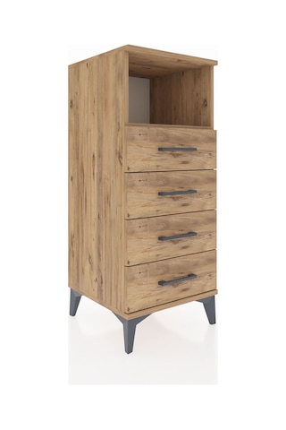 Hyperion Komodin Tek Raflı 4 Çekmeceli 44x44x106 Çam-çam Çam