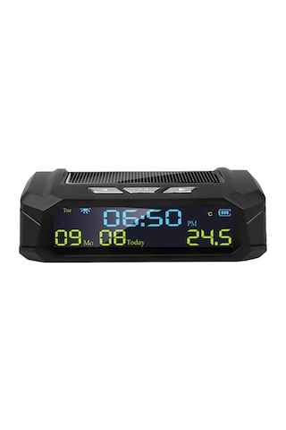 Neevoyu Güneş Enerjili Araç İçi Dijital Saat - Lcd Ekranlı Sıcaklık, Saat, Tarih Ve Hafta Gösterici - Uzun Pil Ömrü - Siyah Abs Malzeme