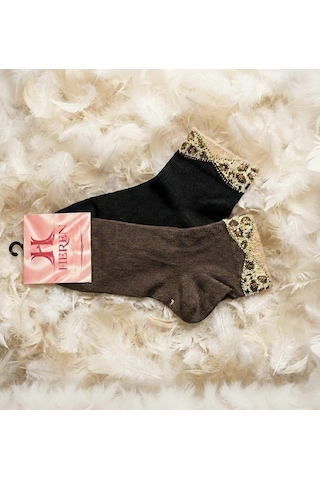 Heren Socks Heren Kurdela Desenli ,taşlı ,parfüm Kokulu, Premium Serisi 'li Kadın Soket Kahverengi - Siyah