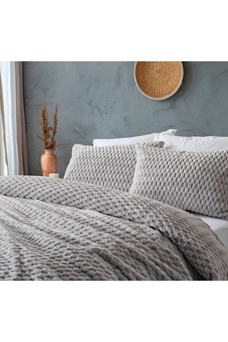 Doqu Petek Battaniye Seti Çift Kişilik Gri Diğer