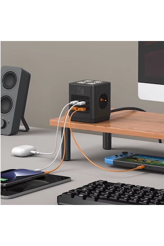 3lü Akım Korumalı Priz Gece Lambalı 25w 2xusb 2xtype-c Çıkış Yüksek Gerilim Koruma Priz Çoğaltıcı 2 M