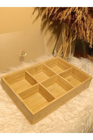 Ahşap Bambu 6 Bölmeli Kapaklı Poşet Sallama Bitki Çayı Saklama Kutusu Kabı Bambu