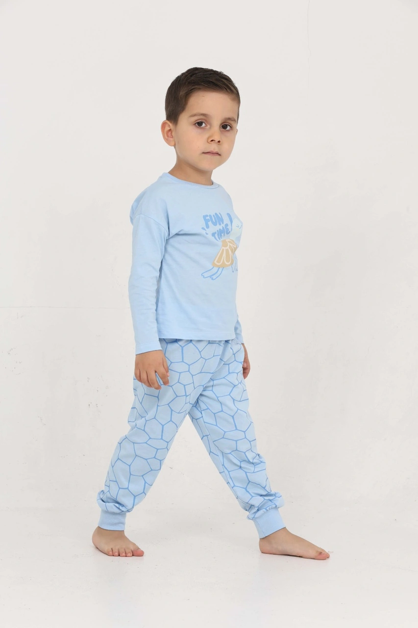 Toontoy Kids Toontoy Erkek Çocuk Kaplumbağa Baskılı Pijama Takım Mavi