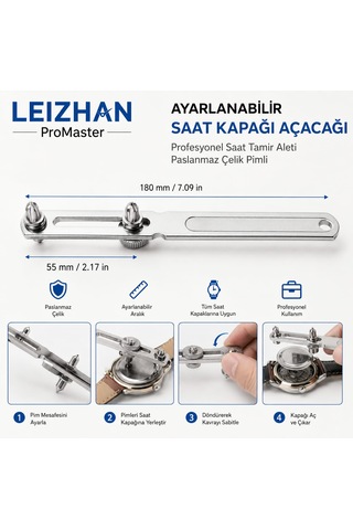 Leızhan Promaster Ayarlanabilir Saat Kapağı Açacağı, Alaşımlı Malzeme Profesyonel Saat Tamir Aleti, Çelik Pimli Kolay Kullanım Gümüş