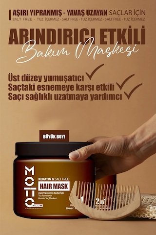 Motto Plus Professional Yavaş Uzayan - Aşırı Yıpranmış Saçlar İçin Tuz İçermeyen Keratin Maskesi 500ml