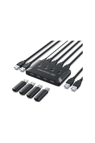 Pazly Usb 2.0 4x4 Kvm Anahtar Kutusu Hub Adaptörü, Tak Ve Çalıştır, 5 Gbps Hızlı Adaptör