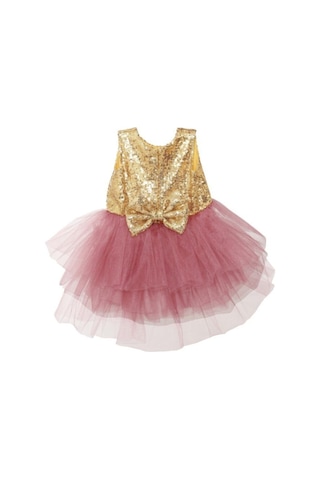 Moms and Babies Kız Çocuk Bebek Pembe Ve Gold Renkli Abiye Elbise Mevlit Elbisesi 0-7 Yaş Gold-pembe