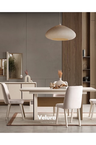 Rota Yemek Odası Takımı Yemek Masası + 4 Adet Sandalye Krem