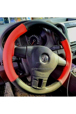 Fiat Doblo 2010 Ve Sonrası Uyumlu Deri Direksiyon Kılıfı Iki Renkli Kırmızı-siyah