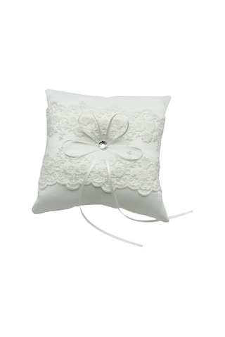 Symbee Düğün Yüzük Yastığı - Beyaz Saten, Askı Ve Dantel İle 20x20cm, 96g Ağırlık Beyaz