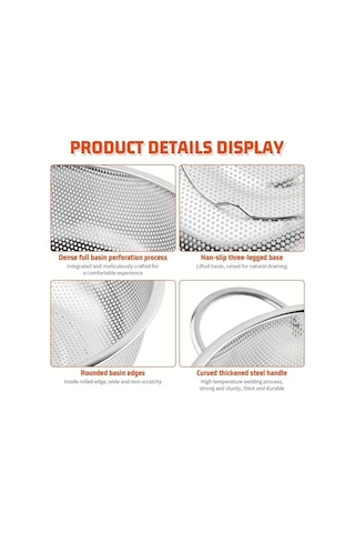 Paslanmaz Çelik Kulplu Çok Amaçlı Makarna Un Meyve Sebze Süzgeç 19 Cm Çok Renkli