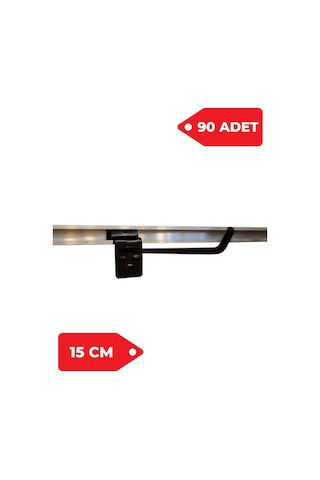 15 Cm 90 Adet Siyah Renk Kanallı Pano Kancası Raf Askısı Siyah