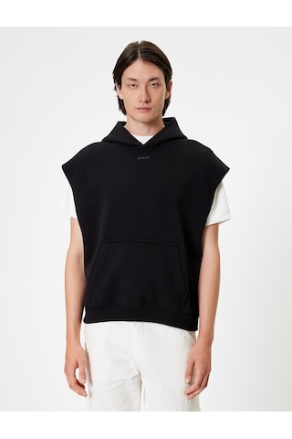 Koton Oversize Kolsuz Sweatshirt Kapşonlu Kanguru Cepli Baskılı Pamuklu Şardonlu Siyah 5wam30001mk