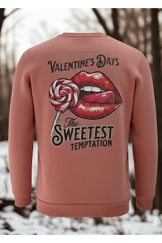 Feydi Unisex İçi Polarlı Kapüşonlu Sweatshirt Öpücük Baskılı Gülkurusu