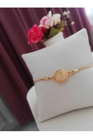 Altın Sedef Ayarlanabilir Kadın Gold Asansörlü C Harf Bileklik Renkli
