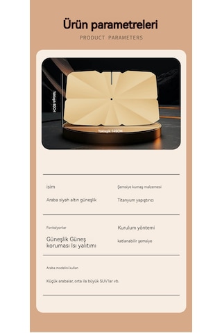 Katlanır Araç Ön Camı Güneşliği Küçük Altın 02