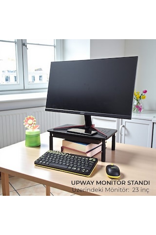 Upway Çekmeceli Metal Laptop & Monitör Standı - Yükseklik Ayarlı 20 Kg Kapasiteli