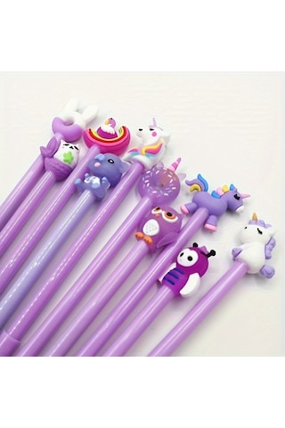 Tcherchı Mor Çizgi Film Karakteri Jel Mürekkep Roller Kalemler, 0,5 Mm İnce Uç