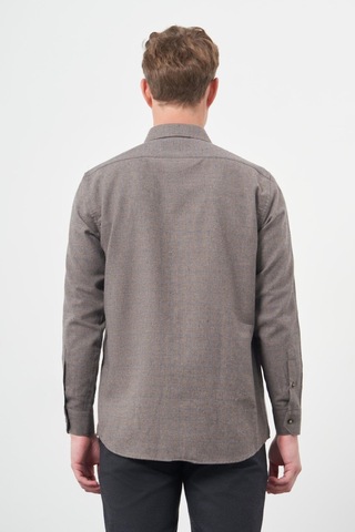 Koyu Kahverengi Uzun Kol Kareli Desen Gabardin Sert Yaka Cepsiz Pamuklu Classic Comfort Fit Gömlek 1004245166 Koyu Kahverengi