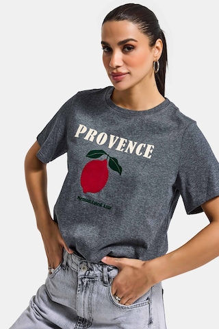Itsbasic Kadın Gri W5 Oversize Baskılı %100 Pamuk T-shirt