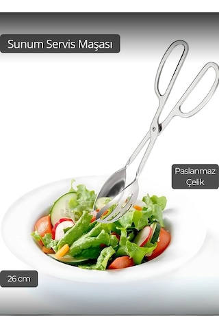 Salata Maşası Paslanmaz Çelik Maşa Pişirme Maşası Barbekü Maşası Kek Maşası 26 Cm