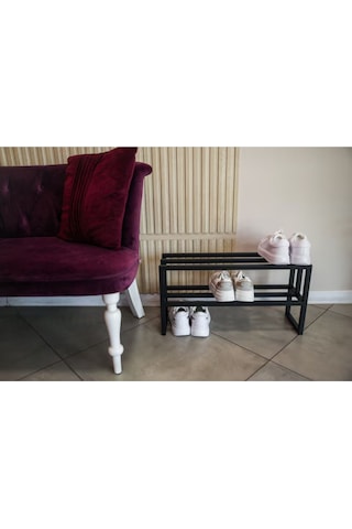 Aju Endüstriyel Metal Ayakkabılık Şık Modern Koridor Ayakkabı Rafı Dayanıklı Metal Stand Dolap İçi Raf Siyah