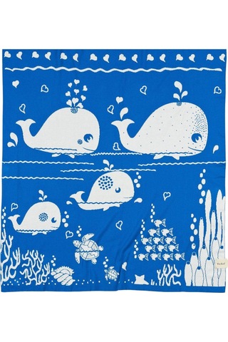 Organik Triko Bebek Örtüsü, Balina 80x90 , Mavi