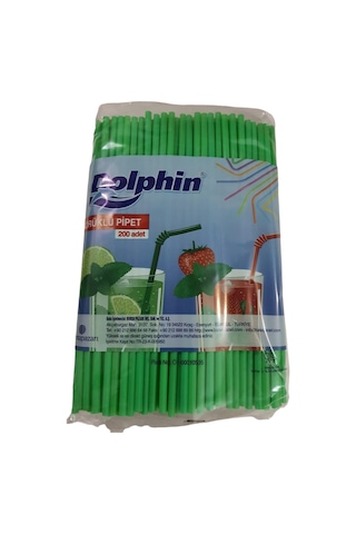 Dolphin Renkli Körüklü Pipet Boy : 21,5 Cm Pk:200 Lü 5 Mm Çap Paketler Tek Renktir