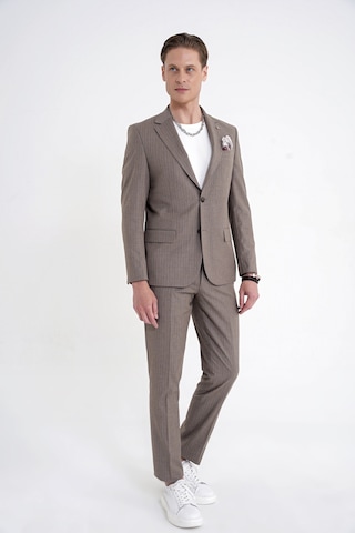 Efor Slim Fit Mono Yaka Esnek Yünlü Bej Çizgili Takım Elbise Tk 942
