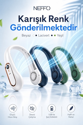Boyuna Takılan Fan Mini Klima Serinletici Vantilatör Led Ekranlı 3 Seviye Şarjlı Boyunluk Fan
