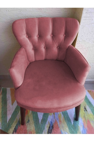 Kayser Home Berjer - Tekli Koltuk - Düz Renk Babyface Kumaş - Ahşap Ceviz Ayak - Gül Kurusu Gül Kurusu