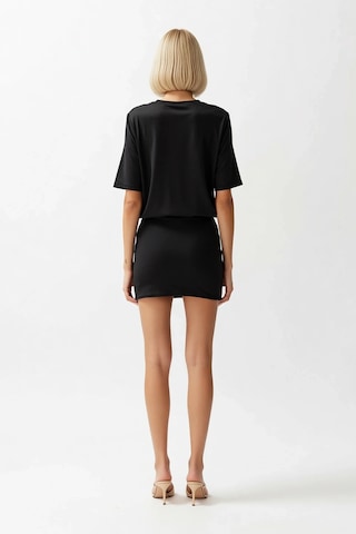 Benerly Kadın Mini Bodycon Kısa Kollu Bisiklet Yaka Esnek Örme Elbise Las Siyah