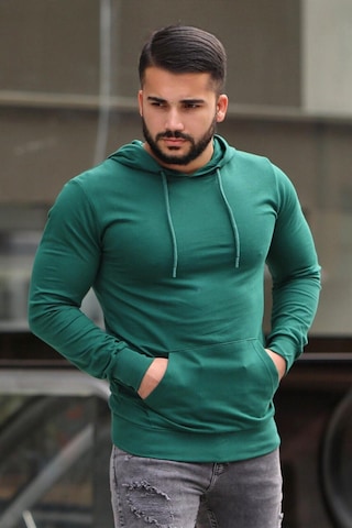 Madmext Basic Yeşil Kapşonlu Sweatshirt 4117 Yeşil