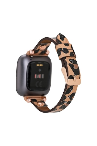 Bouletta Fitbit Versa Deri Kordon Ferro Gold Troklu Leopar