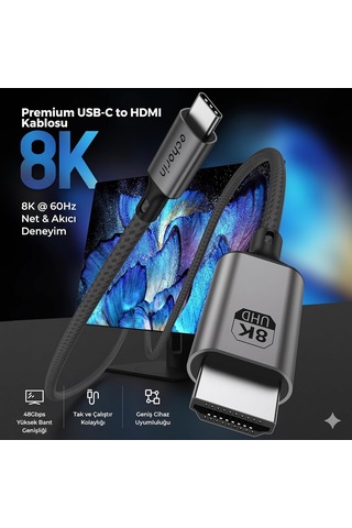 Hdmı To Type C 8k 1.8m 48 Gbps Standart