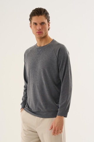 Alexander Gardi Bisiklet Yaka Basic Sweatshirt Gri