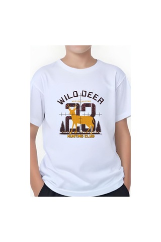 Panios Kids Hunting Club Baskılı Erkek Çocuk Yuvarlak Yaka Kısa Kollu T-shirt Beyaz