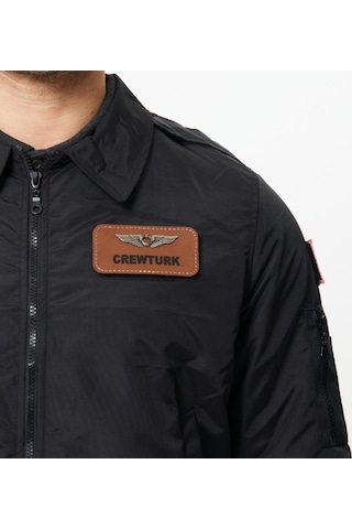 Crew Türk Syk88s Yakalı Pilot Montu Kumas Siyah