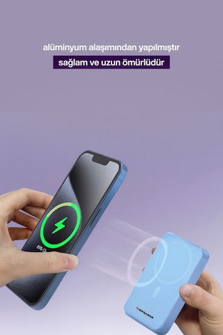 Magsafe Powerbank 10000 Mah Standlı Hızlı Taşınabilir Apple Uyumlu iPhone 11 12 13 14 15 16 17 Samsung Mavi