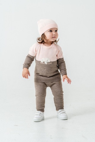 Babyhola Çocuk Teddy Bear Detay Kazak Pantolon Bere Triko Kışlık Takım 22113 Kahverengi