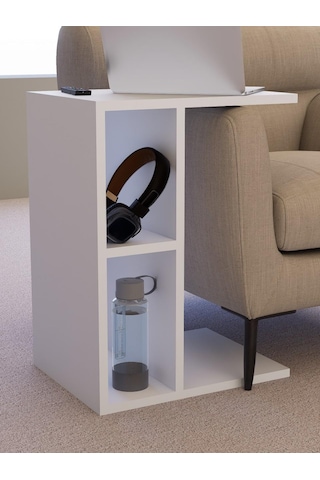 Raflı C Yan Sehpa, %100 Mdf Beyaz & Sonoma/beyaz & Sonoma / Gri Beyaz