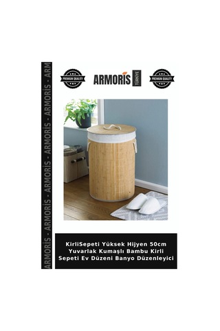 Kirlisepeti Yüksek Hijyen 50cm Yuvarlak Kumaşlı Bambu Kirli Sepeti Ev Düzeni Banyo Düzenleyici