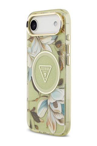 Apple Uyumlu iPhone 17 Air Kılıf Guess Lisanslı M-safeli Simli Çiçek Desenli Metal Kamera Çerçeveli Kapak Yeşil Yeşil