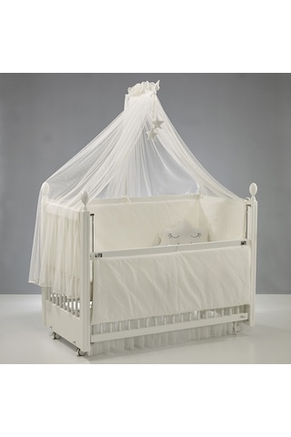 Meltem Kids Kral Sallanır Ahşap Anne Yanı Beşik 60x120 cm (beyaz-motto ekru) Ekru