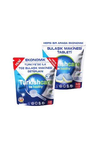 Turkishcare Bulaşık Deterjanı Premium Tablet 40 Yıkama + Bulaşık Makinesi Deterjanı Toz 40 Yıkama