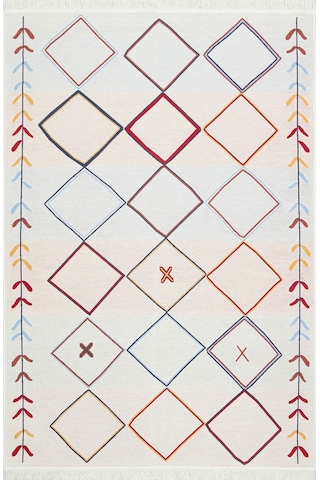 Multy Cream Yıkanabilir Çift Taraflı Modern Desenli Dokuma Kilim