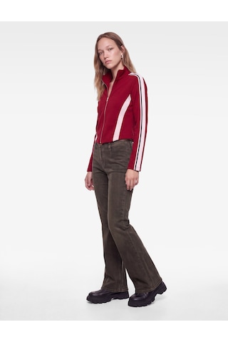 Koton Slim Fit Pamuklu Şeritli Dik Yaka Uzun Kollu Fermuarlı Sweatshirt Bordo 7wal10413ık